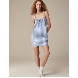 J.Crew Ruffle-Strap Dress in Gingham Linen Cotton Blend Womans Large